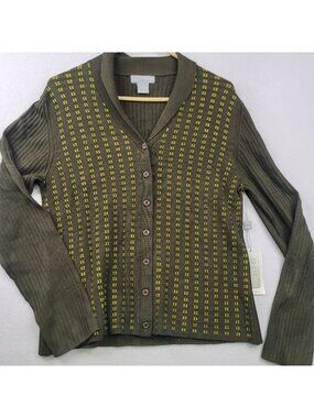 August Silk Logic Silk Blend Cardigan Sweater M Green Layers Grunge Goblincore